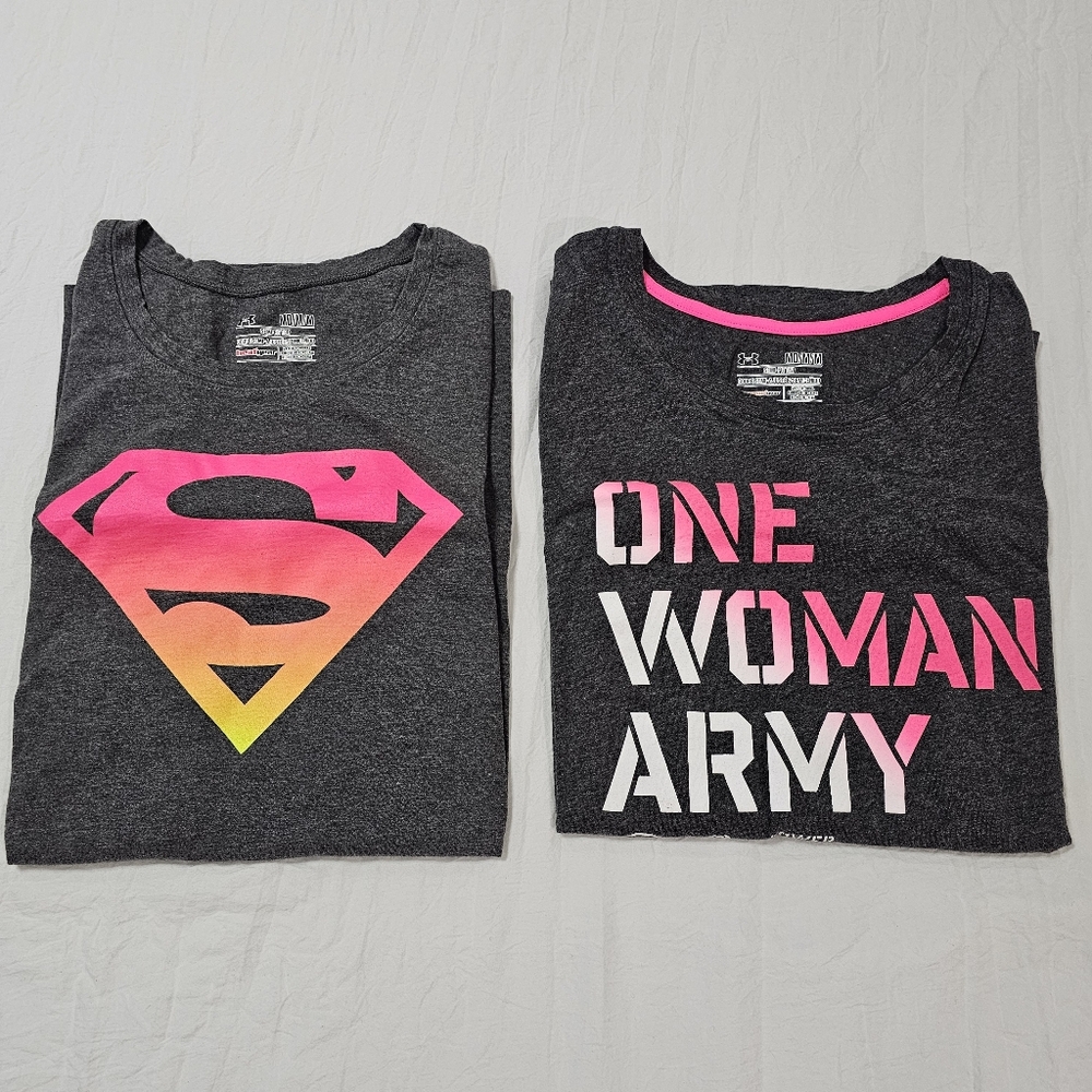 Set Of 2 Under Armour Power Of Pink Shirts Size Medium